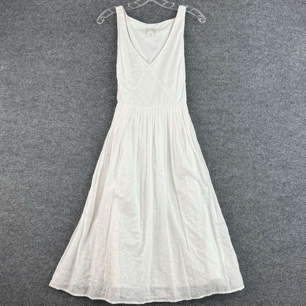 J.Crew Maxi Dress Womens 10 White Cotton Pleated V Neck Sleeveless Wedding Tie